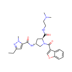 CCc1cc(C(=O)N[C@@H]2C[C@@H](C(=O)NCCN(C)C)N(C(=O)c3coc4ccccc34)C2)n(C)n1 ZINC000103239542