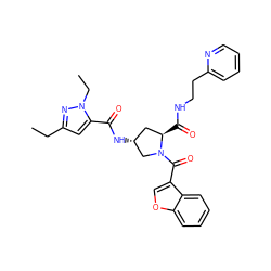 CCc1cc(C(=O)N[C@@H]2C[C@@H](C(=O)NCCc3ccccn3)N(C(=O)c3coc4ccccc34)C2)n(CC)n1 ZINC000103255728