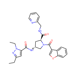 CCc1cc(C(=O)N[C@@H]2C[C@@H](C(=O)NCc3ccccn3)N(C(=O)c3coc4ccccc34)C2)n(CC)n1 ZINC000103238585