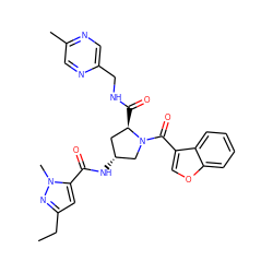 CCc1cc(C(=O)N[C@@H]2C[C@@H](C(=O)NCc3cnc(C)cn3)N(C(=O)c3coc4ccccc34)C2)n(C)n1 ZINC000103238610