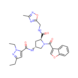 CCc1cc(C(=O)N[C@@H]2C[C@@H](C(=O)NCc3nc(C)no3)N(C(=O)c3coc4ccccc34)C2)n(CC)n1 ZINC000103255726