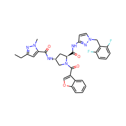 CCc1cc(C(=O)N[C@@H]2C[C@@H](C(=O)Nc3ccn(Cc4c(F)cccc4F)n3)N(C(=O)c3coc4ccccc34)C2)n(C)n1 ZINC000103239458