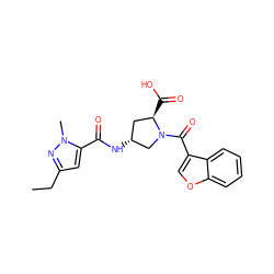 CCc1cc(C(=O)N[C@@H]2C[C@@H](C(=O)O)N(C(=O)c3coc4ccccc34)C2)n(C)n1 ZINC000103239518