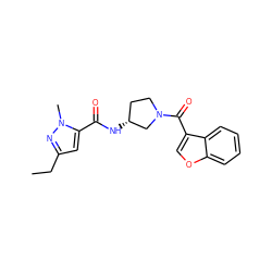 CCc1cc(C(=O)N[C@@H]2CCN(C(=O)c3coc4ccccc34)C2)n(C)n1 ZINC000103239523