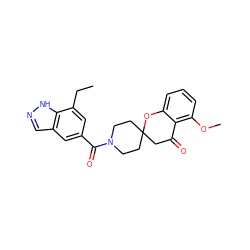 CCc1cc(C(=O)N2CCC3(CC2)CC(=O)c2c(OC)cccc2O3)cc2cn[nH]c12 ZINC000049110283