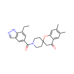 CCc1cc(C(=O)N2CCC3(CC2)CC(=O)c2cc(C)c(C)cc2O3)cc2cn[nH]c12 ZINC000049126361