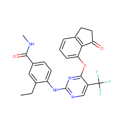 CCc1cc(C(=O)NC)ccc1Nc1ncc(C(F)(F)F)c(Oc2cccc3c2C(=O)CC3)n1 ZINC000145969855