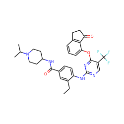 CCc1cc(C(=O)NC2CCN(C(C)C)CC2)ccc1Nc1ncc(C(F)(F)F)c(Oc2cccc3c2C(=O)CC3)n1 ZINC000145975494