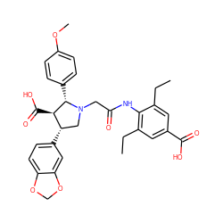 CCc1cc(C(=O)O)cc(CC)c1NC(=O)CN1C[C@H](c2ccc3c(c2)OCO3)[C@@H](C(=O)O)[C@@H]1c1ccc(OC)cc1 ZINC000027186510