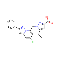 CCc1cc(C(=O)O)nn1Cc1cc(Cl)cc2cc(-c3ccccc3)nn12 ZINC001772634762