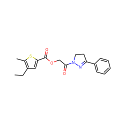 CCc1cc(C(=O)OCC(=O)N2CCC(c3ccccc3)=N2)sc1C ZINC000005999746