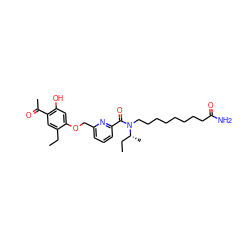 CCc1cc(C(C)=O)c(O)cc1OCc1cccc(C(=O)N(CCCCCCCCC(N)=O)[C@H](C)CC)n1 ZINC000028458632