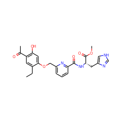 CCc1cc(C(C)=O)c(O)cc1OCc1cccc(C(=O)N[C@@H](Cc2c[nH]cn2)C(=O)OC)n1 ZINC000028460770