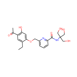 CCc1cc(C(C)=O)c(O)cc1OCc1cccc(C(=O)NC(CO)(CO)CO)n1 ZINC000028468312