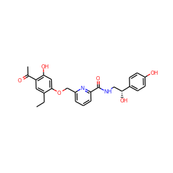 CCc1cc(C(C)=O)c(O)cc1OCc1cccc(C(=O)NC[C@@H](O)c2ccc(O)cc2)n1 ZINC000028458896