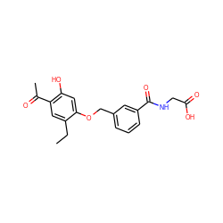 CCc1cc(C(C)=O)c(O)cc1OCc1cccc(C(=O)NCC(=O)O)c1 ZINC000028463260