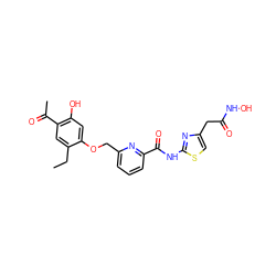 CCc1cc(C(C)=O)c(O)cc1OCc1cccc(C(=O)Nc2nc(CC(=O)NO)cs2)n1 ZINC000028458854