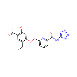 CCc1cc(C(C)=O)c(O)cc1OCc1cccc(C(=O)Nc2nnn[nH]2)n1 ZINC000028460875