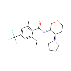 CCc1cc(C(F)(F)F)cc(C)c1C(=O)N[C@@H]1COCC[C@H]1N1CCCC1 ZINC000072318444