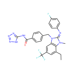 CCc1cc(C(F)(F)F)cc2c1n(C)/c(=N/c1ccc(F)cc1)n2Cc1ccc(C(=O)Nc2nnn[nH]2)cc1 ZINC000101455556