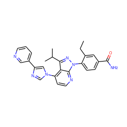 CCc1cc(C(N)=O)ccc1-n1nc(C(C)C)c2c(-n3cnc(-c4cccnc4)c3)ccnc21 ZINC000169703538