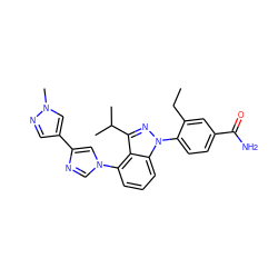 CCc1cc(C(N)=O)ccc1-n1nc(C(C)C)c2c(-n3cnc(-c4cnn(C)c4)c3)cccc21 ZINC000200916927