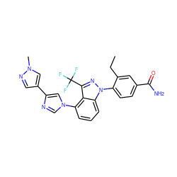 CCc1cc(C(N)=O)ccc1-n1nc(C(F)(F)F)c2c(-n3cnc(-c4cnn(C)c4)c3)cccc21 ZINC000200925224