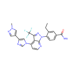 CCc1cc(C(N)=O)ccc1-n1nc(C(F)(F)F)c2c(-n3cnc(-c4cnn(C)c4)c3)ccnc21 ZINC000169703558