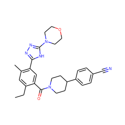 CCc1cc(C)c(-c2nnc(N3CCOCC3)[nH]2)cc1C(=O)N1CCC(c2ccc(C#N)cc2)CC1 ZINC000150034999