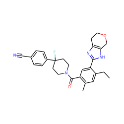 CCc1cc(C)c(C(=O)N2CCC(F)(c3ccc(C#N)cc3)CC2)cc1-c1nc2c([nH]1)COCC2 ZINC000203758204