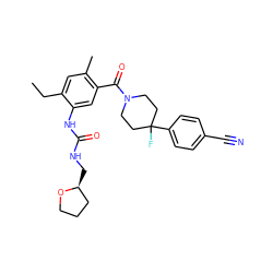 CCc1cc(C)c(C(=O)N2CCC(F)(c3ccc(C#N)cc3)CC2)cc1NC(=O)NC[C@H]1CCCO1 ZINC000098185368