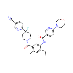 CCc1cc(C)c(C(=O)N2CCC(F)(c3ccc(C#N)cn3)CC2)cc1NC(=O)c1ccc(N2CCOCC2)nc1 ZINC000150320432