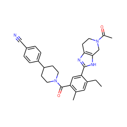 CCc1cc(C)c(C(=O)N2CCC(c3ccc(C#N)cc3)CC2)cc1-c1nc2c([nH]1)CN(C(C)=O)CC2 ZINC000150280454