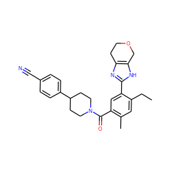 CCc1cc(C)c(C(=O)N2CCC(c3ccc(C#N)cc3)CC2)cc1-c1nc2c([nH]1)COCC2 ZINC000150227115