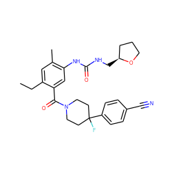 CCc1cc(C)c(NC(=O)NC[C@H]2CCCO2)cc1C(=O)N1CCC(F)(c2ccc(C#N)cc2)CC1 ZINC000150229337