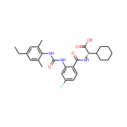 CCc1cc(C)c(NC(=O)Nc2cc(F)ccc2C(=O)N[C@H](C(=O)O)C2CCCCC2)c(C)c1 ZINC000040915153