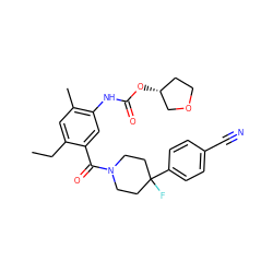 CCc1cc(C)c(NC(=O)O[C@@H]2CCOC2)cc1C(=O)N1CCC(F)(c2ccc(C#N)cc2)CC1 ZINC000149338429