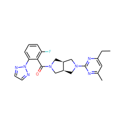 CCc1cc(C)nc(N2C[C@H]3CN(C(=O)c4c(F)cccc4-n4nccn4)C[C@H]3C2)n1 ZINC000116823696