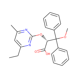 CCc1cc(C)nc(O[C@@H](C(=O)O)C(OC)(c2ccccc2)c2ccccc2)n1 ZINC000013756073