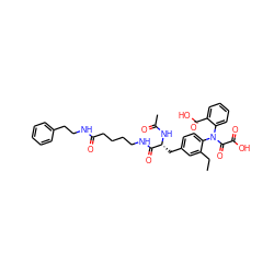 CCc1cc(C[C@@H](NC(C)=O)C(=O)NCCCCC(=O)NCCc2ccccc2)ccc1N(C(=O)C(=O)O)c1ccccc1C(=O)O ZINC000029549523