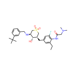 CCc1cc(C[C@@H]2CS(=O)(=O)C[C@H](NCc3cccc(C(C)(C)C)c3)[C@H]2O)cc(F)c1NC(=O)CN(C)C ZINC000084654029