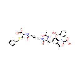 CCc1cc(C[C@H](NC(C)=O)C(=O)NCCCCC(=O)N[C@@H](CSCc2ccccc2)C(=O)O)ccc1N(C(=O)C(=O)O)c1ccccc1C(=O)O ZINC000049669832