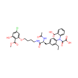 CCc1cc(C[C@H](NC(C)=O)C(=O)NCCCCOc2cc(Cl)cc(O)c2C(=O)OC)ccc1N(C(=O)C(=O)O)c1ccccc1C(=O)O ZINC000003916474