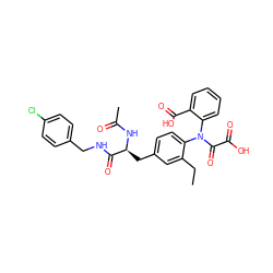 CCc1cc(C[C@H](NC(C)=O)C(=O)NCc2ccc(Cl)cc2)ccc1N(C(=O)C(=O)O)c1ccccc1C(=O)O ZINC000014959589