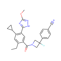 CCc1cc(C2CC2)c(-c2nc(OC)n[nH]2)cc1C(=O)N1CC(F)(c2ccc(C#N)cc2)C1 ZINC001772596101