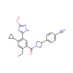 CCc1cc(C2CC2)c(-c2nc(OC)n[nH]2)cc1C(=O)N1CC(c2ccc(C#N)cc2)C1 ZINC001772584111