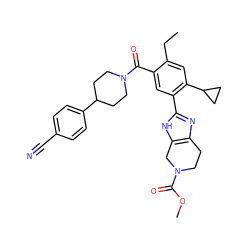 CCc1cc(C2CC2)c(-c2nc3c([nH]2)CN(C(=O)OC)CC3)cc1C(=O)N1CCC(c2ccc(C#N)cc2)CC1 ZINC000150188189