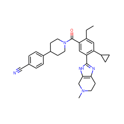 CCc1cc(C2CC2)c(-c2nc3c([nH]2)CN(C)CC3)cc1C(=O)N1CCC(c2ccc(C#N)cc2)CC1 ZINC000150286686