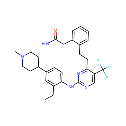 CCc1cc(C2CCN(C)CC2)ccc1Nc1ncc(C(F)(F)F)c(CCc2ccccc2CC(N)=O)n1 ZINC000201543685