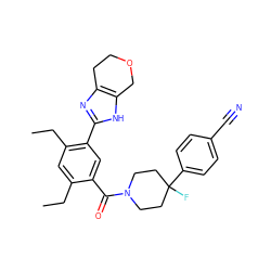 CCc1cc(CC)c(-c2nc3c([nH]2)COCC3)cc1C(=O)N1CCC(F)(c2ccc(C#N)cc2)CC1 ZINC000150319758